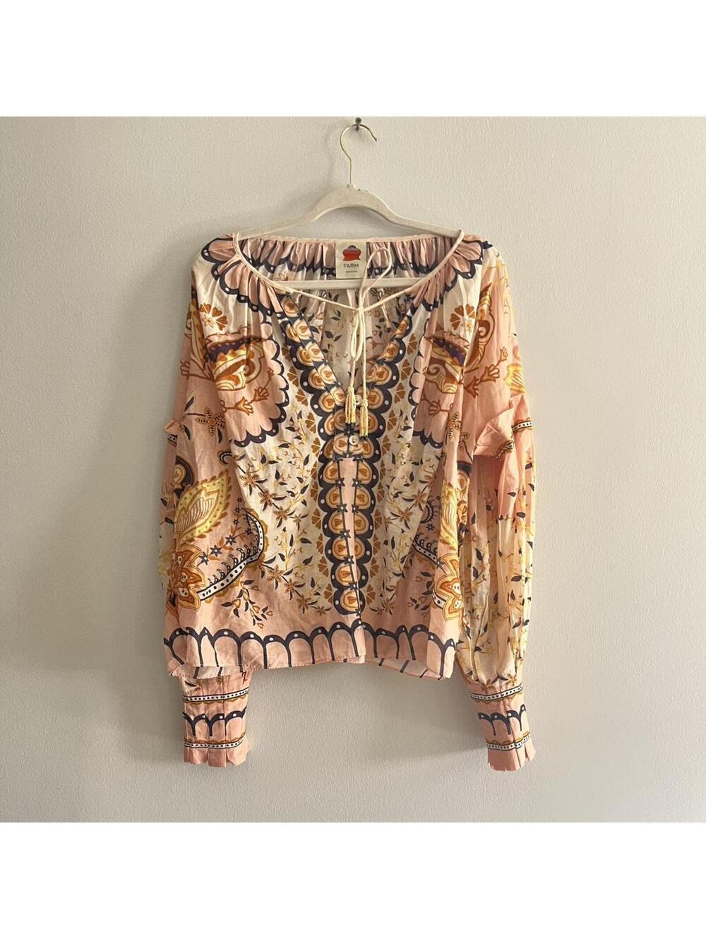 FARM RIO Jaipur Long Sleeve Top - Beige